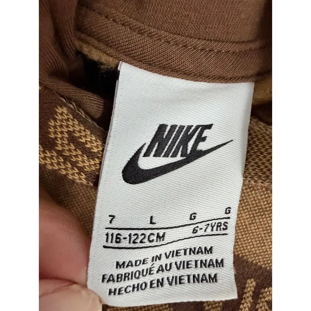 Nike Kids Just Do It Allover Brown Jacquard Hoodie Size 6-7